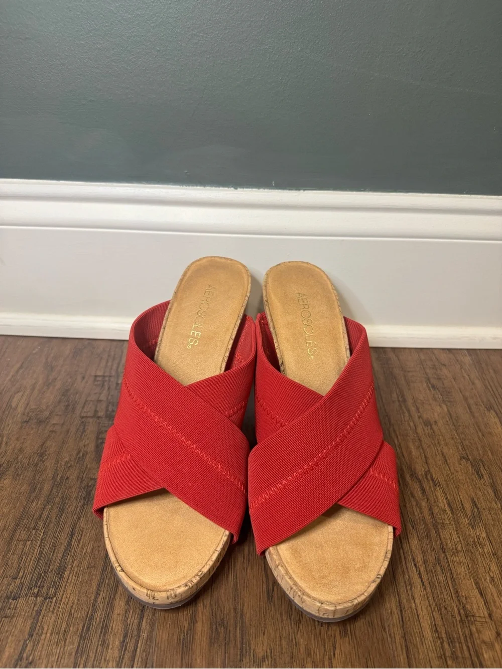 AEROSOLES Red Crisscross Slide Wedges